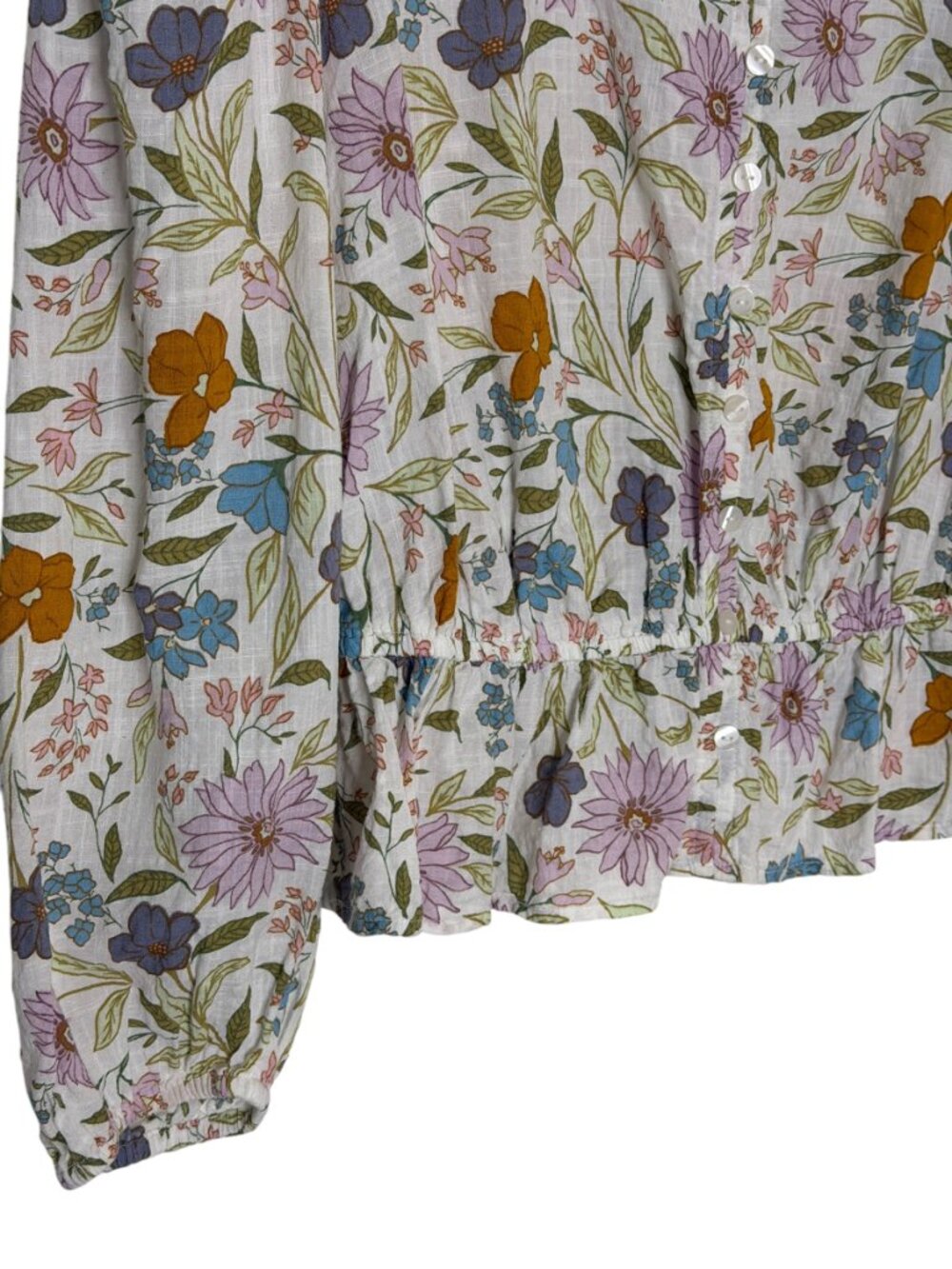 ana Blouse Shirt Top Peplum Puff Sleeve Peplum Button Front Floral M - Picture 3 of 7